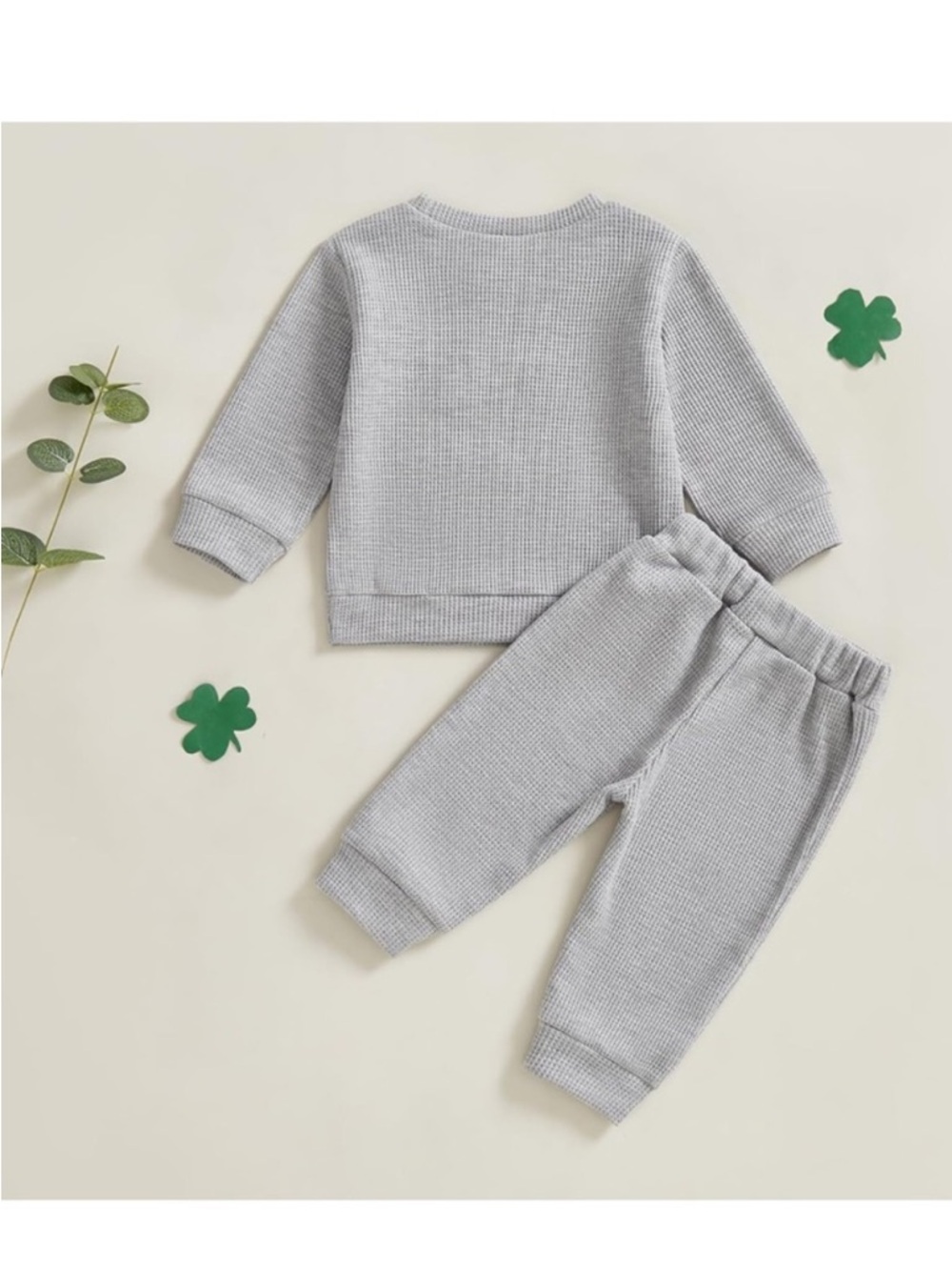 💜 Gray Baby boys waffle knit Sweatshirt & Jogger Set- 6/12mth - Picture 3 of 8